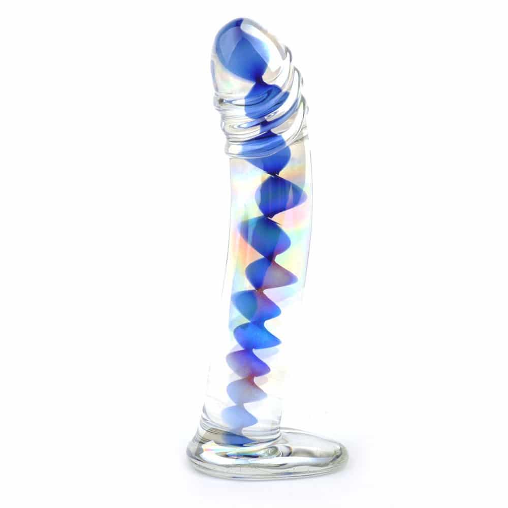 Glass Dildo With Blue Wavy Design